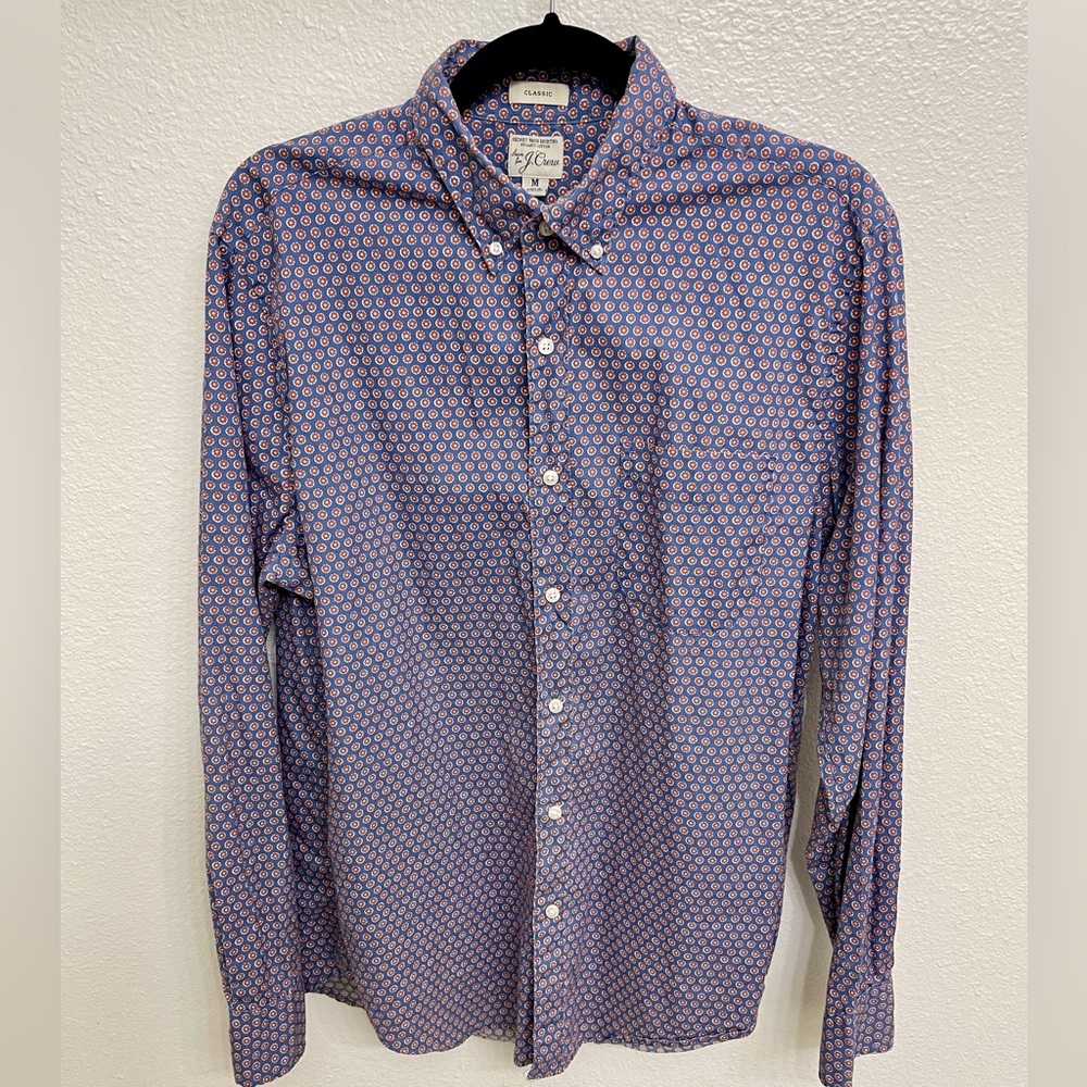 J.Crew Men’s Shirt | Classic Fit Medium | Blue with Red and White Floral Pattern